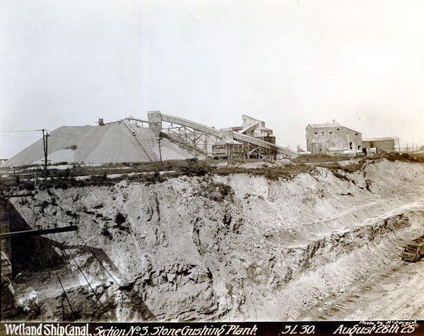<p>A stone crushing plant was built by the Canal to provide the stone needed for the construction work. It was a noisy, dusty place filled with hazards from moving machinery. The plant was operated by the contractor responsible for Sections 3 and 4. Photo Credit: St. Catharines Museum - Pat Horsey Collection</p>