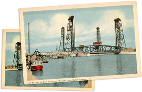 <p>Lift Bridges at Port Colborne, Welland Ship Canal circa 1917</p>