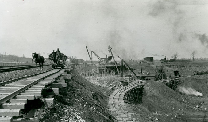 <p>Teamsters were important to the early years of construction of the Welland Ship Canal. They were responsible for handling the teams of draft animals (usually horses) that were used with wagons or in hauling other equipment on the construction site. The men and their teams were gradually replaced by large mechanized machinery. While being a teamster could be considered one of the safer jobs on the Canal, there were still hazards that endangered lives. Photo attribution: John Boyd / Library and Archives Canada; St. Catharines Museum, 2681-R</p>